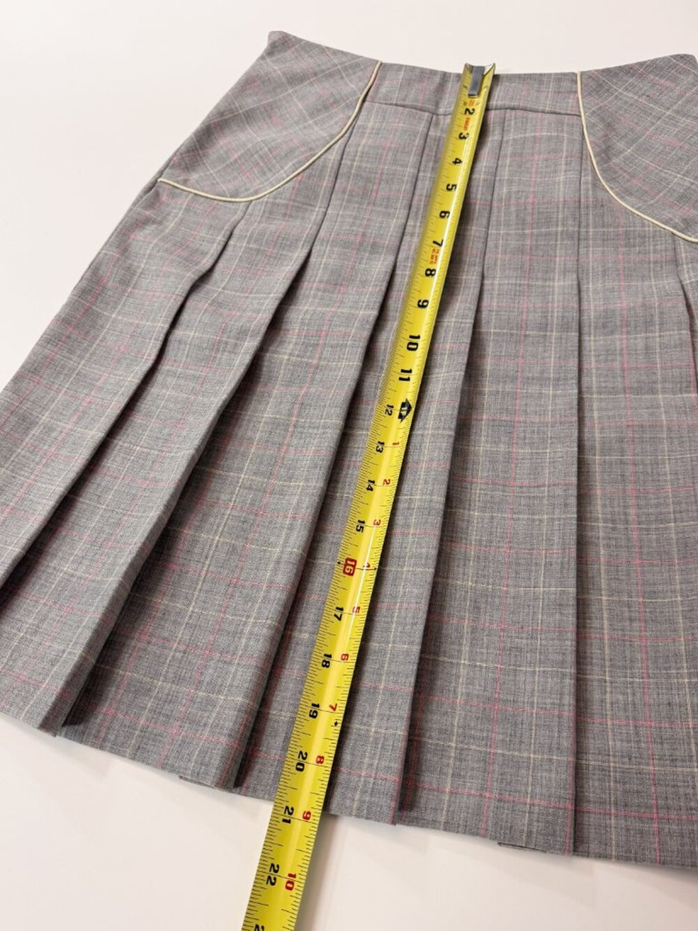 Gray Pink Plaid Pleated Wool Blend Midi Skirt XS Academia Preppy Gossip Girl - Picture 10 of 13